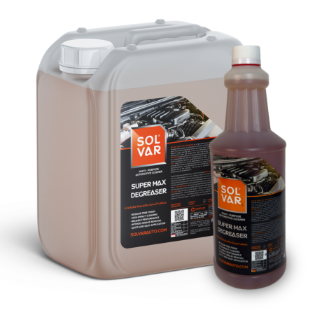 SOLVAR Super Max Degreaser - Heavy-duty automotive cleaner for engines, tires, and industrial parts.